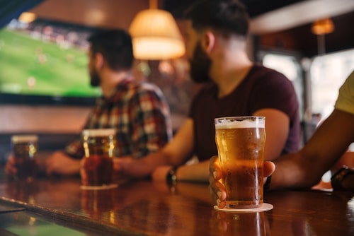 Watching TV in a pub